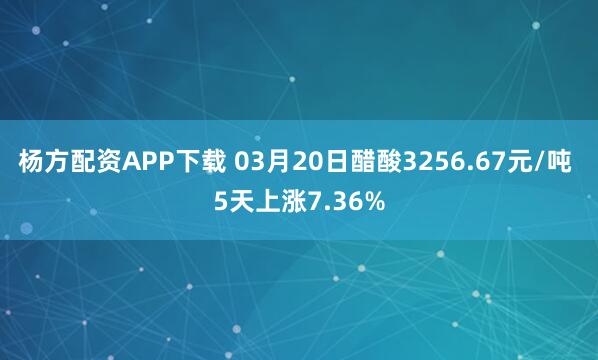 杨方配资APP下载 03月20日醋酸3256.67元/吨 5天上涨7.36%